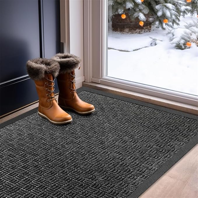Mibao Front Door Mat, Heavy Duty Durable Welcome Mat for Outdoor Indoor, Dirt Trapper Waterproof Super Absorbent Door Mat for Entryway Outside Patio Porch, 24"x36", Gray