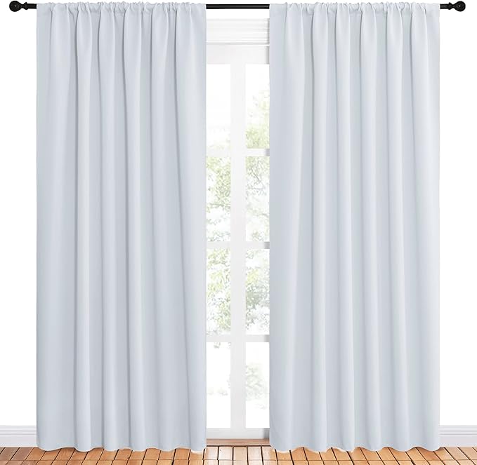 NICETOWN Bedroom Window Curtain Panels - Window Treatment Thermal Insulated Rod Pocket Room Darkening Curtains/Drapes for Patio Door (Greyish White, 2 Panels, 62 in x 84 in (W x L))