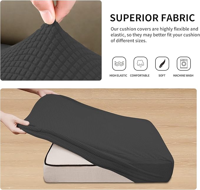 Easy-Going Stretch 3 Pieces Couch Cushion Covers for Sectional Sofa Left/Right L Shape Chaise Lounge Sofa Seat slipcover Anti-Slip Sofa Cover Soft (2 Seater + 1 Chaise, Dark Gray)