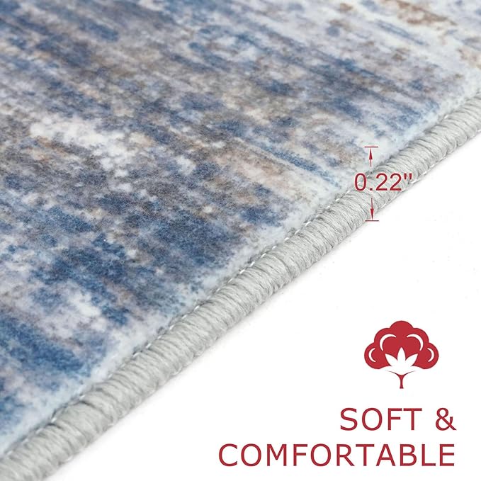 KOZYFLY Modern Abstract Washable Runner Rug 2.6x20 Hallway Runners Non-Slip Soft Kitchen Runner Rugs, Blue Rust 20 Foot Carpet Runner for Stair Entryway Bathroom Laundry Room Foyer