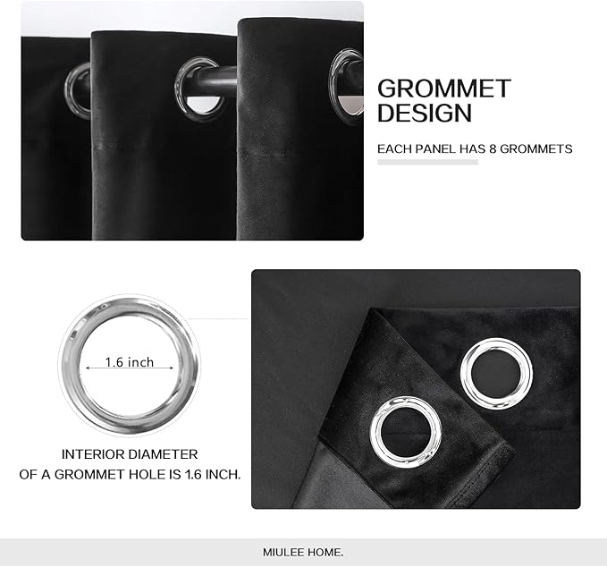 MIULEE Velvet Curtains Black Elegant Grommet Thermal Insulated Soundproof Room Darkening Curtain/Drapes for Classical Living Room Bedroom Halloween Decor 72 x 84 Inch Set of 2