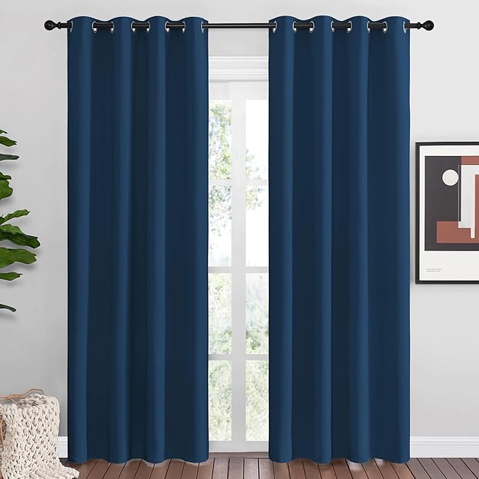 NICETOWN Moroccan Blue Blackout Curtains 86" Long, 55" Wide, 2 Pieces for Office, Dining Room, Guest Room - Sound Reducing, Heat and Cold Block Panels for Modern Decorative