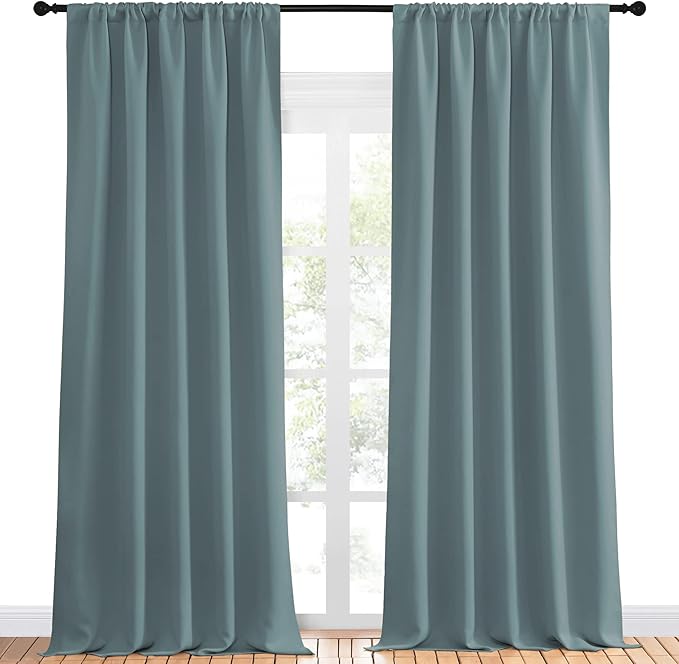 NICETOWN Greyish Blue Blackout Curtains Panels for Window, Thermal Insulated Rod Pocket Blackout Drapes/Draperies for Living Room (2 Panels, W52 x L95 inches)