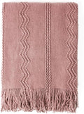 BOURINA Coral Pink Throw Blanket 60 x80 Inches Textured Solid Soft Sofa Throw Bed Runner Knitted Decorative Blanket