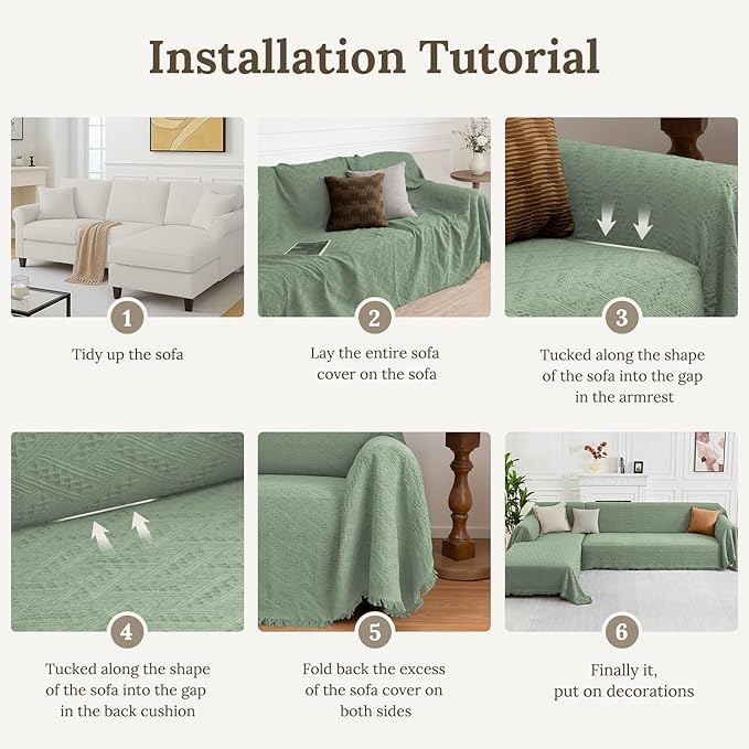 HOMERILLA Sectional Couch Covers for Sectional Sofa L Shaped Sofa Cover Blanket 2 Pieces L Shape Furniture Protector for Pets Dogs(Sage, X-Large)