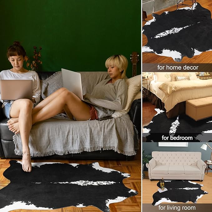 AROGAN Faux Cow Hide Rug, Premium Cow Print Rug Animal Area Rug for Western Boho Decor, Cowhide for Bedroom, Living Room, Cute Decor Black and White, 2.3 x 3.6 Feet