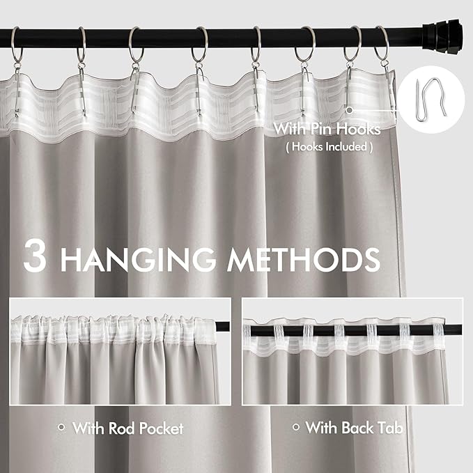 MIULEE Stone Back Tab Blackout Curtains 120 Inch Long 2 Panels Set for Bedroom, Rod Pocket/Pinch Pleated Extra Long Thermal Insulated Living Room Darkening Light Blocking 10FT Drapes