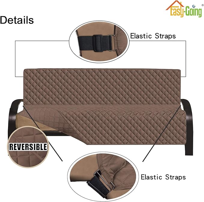 Easy-Going Futon Slipcover - Reversible Armless Sofa Cover - Furniture Protector - Water Resistant - Pets & Kids (Brown/Brown)