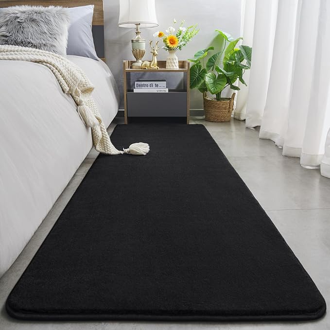 Amearea Modern Soft Hallway Runner Rug, 2x6 Feet Washable Runner Rugs for Hallway, Black Fluffy Rug Bedroom Bedside Rugs, Non Slip Memory Foam Rug Carpet for Entrance Kitchen Living Room Decor
