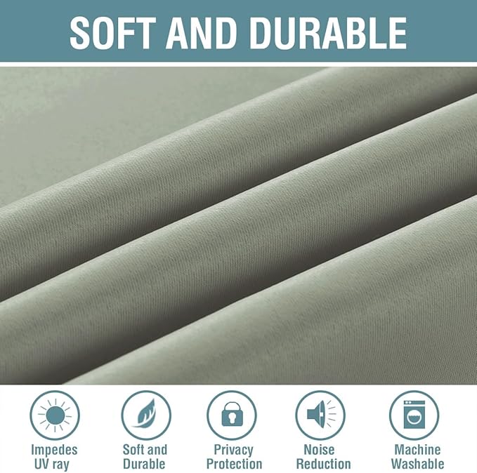 H.VERSAILTEX Sage Green Curtains/Drapes Blackout for Bedroom Room Darkening Thermal Curtains for Living Room Noise Reducing Sound Proof Solid Grommet Curtain (One Panel, Light Sage, 52" W x 102" L)