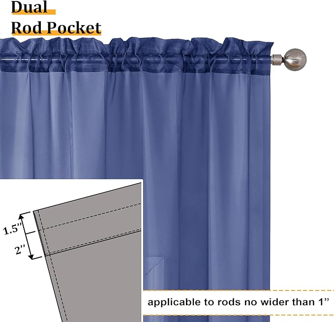 Aiyufeng Royal Blue Sheer Curtains 90 Inches Long 2 Panels Set, Semi Transparent Voile Rod Pocket Blue Sheer Window Drapes for Bedroom Bed Canopy Dining Wedding Party Backdrop, 42W x 90L inch