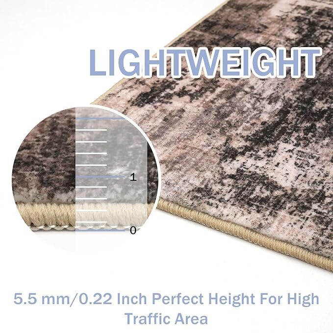 IOHOUZE Abstract Area Rugs 9x12 Ft Washable Large Rugs for Living Room, Non Slip Dining Room Rug, Printed Faux Wool Rugs for Bedroom, Floor Carpet for Office Nursery Playroom, Brown/Rust