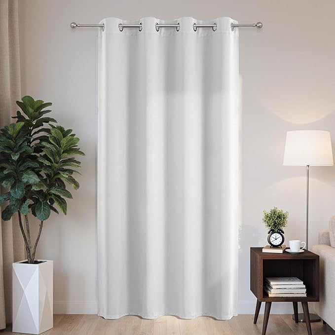Joydeco Blackout Patio Sliding Door Curtains 84 Inches Long, Grommet Privacy Room Divider Curtains, Extra Wide Thermal Blackout Drapes for Bedroom Living Room (Greyish White, 60Wx84L, 1 Panel)