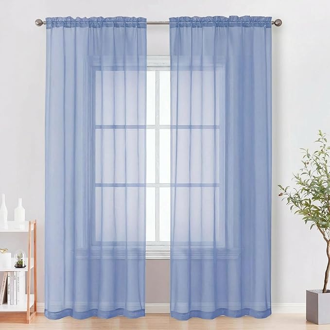 OVZME Sheer Curtains 84 Inches Long 2 Panels Set, Light Filtering Transparent Lightweight Soft Window Treatment Panels for Study Room Living Room Guest Room, Each 42W x 84L Inches, Demin Blue