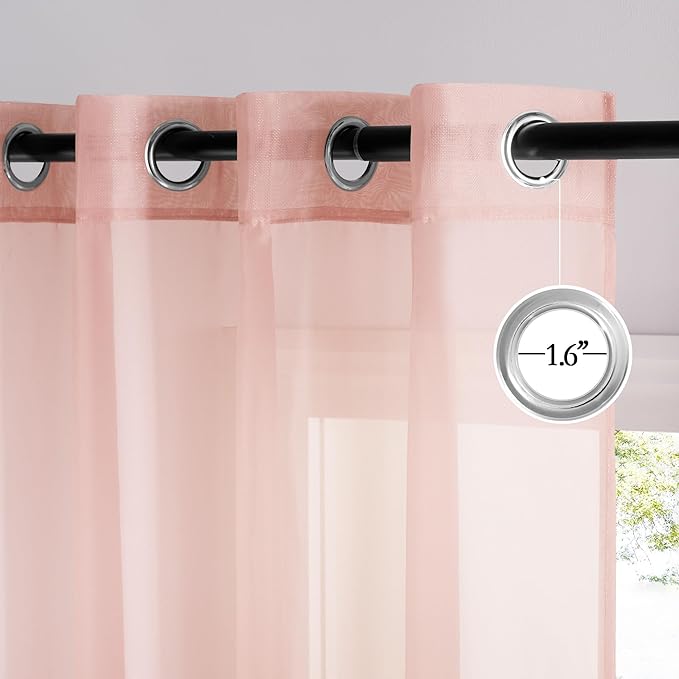 NICETOWN Light Pink Sheer Curtains for Girls Room 84 inch Length, Grommet Casual Voile Sheer with Light Filtering Window Treatments for Nursery Room, 2 Panels, W54 x L84
