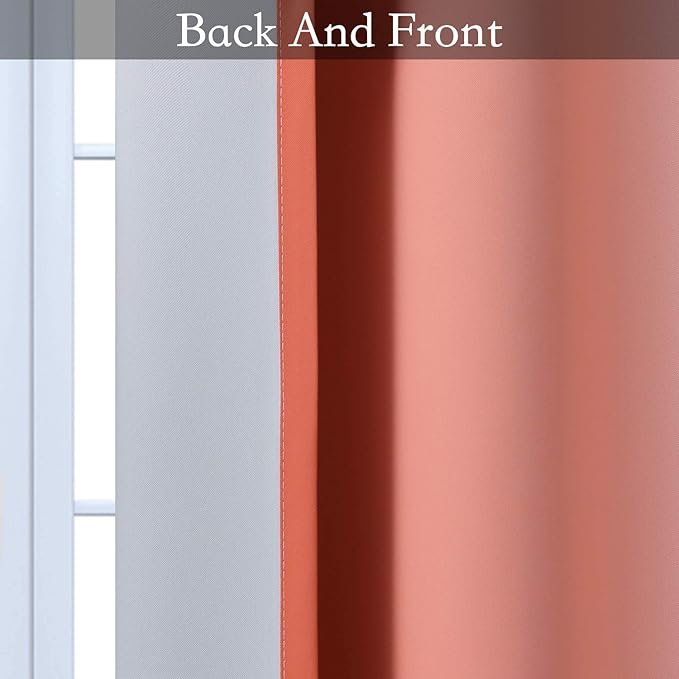 SimpleHome Ombre Room Darkening Curtains for Living Room, Light Blocking Gradient Coral to Greyish White Thermal Insulated Grommet Window Curtains/Drapes for Bedroom, 2 Panels, 52x84 inches Length