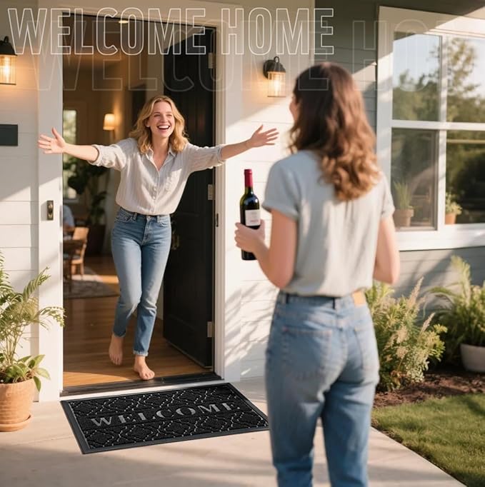 Yimobra Welcome Mat Outdoor Indoor, All-Weather Waterproof Front Door Mat Outside Entrance, Non-Slip Low Profile Porch Patio Doormat, 29.5x17, Black