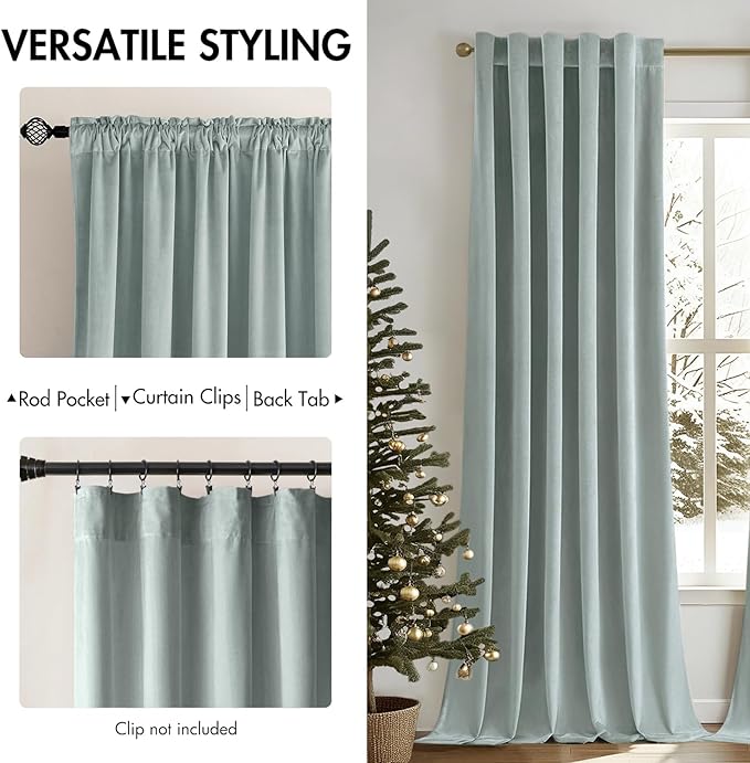 MIULEE Velvet Curtains 96 inches - Luxury Curtains for Bedroom Living Room Room Darkening Thermal Insulated Super Soft Window Drapes Rod Pocket & Back Tab, Misty Blue, W52 x L96 inches, 2 Panels