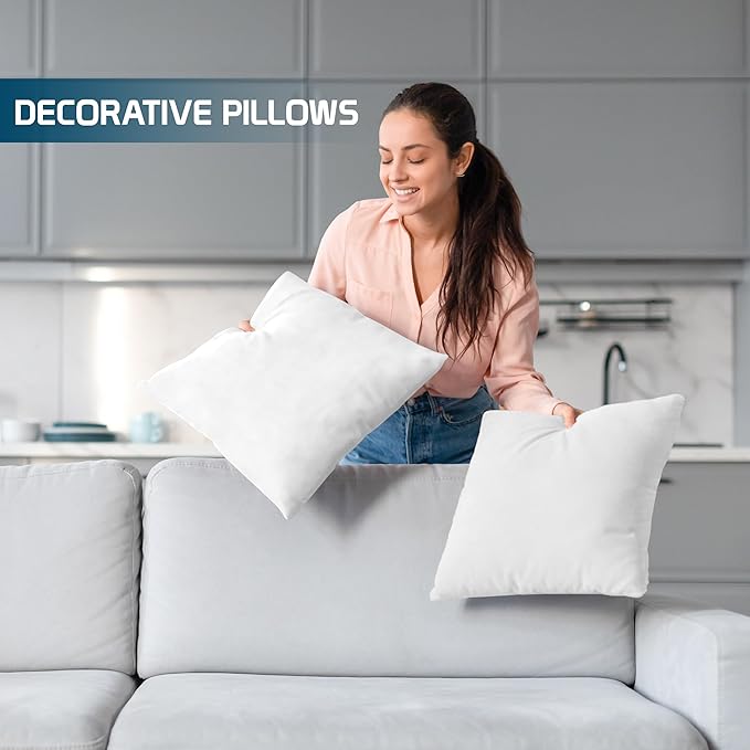 Utopia Bedding Throw Pillows (Set of 4, White) – 17 x 17 Inches Down Alternative Pillows for Bed, Sofa, and Couch - Fluffy Decorative Stuffer Pillow for Indoors & Outdoors