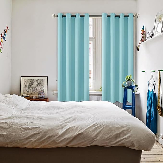 BGment Blackout Curtains - Grommet Thermal Insulated Room Darkening Bedroom and Living Room Curtains, Set of 2 Panels (55 x 69 Inch, Baby Blue)