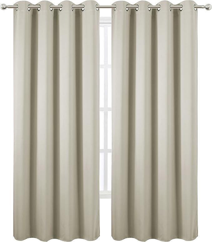 LEMOMO Light Beige Blackout Curtains 52 x 84 Inch Long Beige Curtains Set of 2 Panels Room Darkening Curtains for Living Room