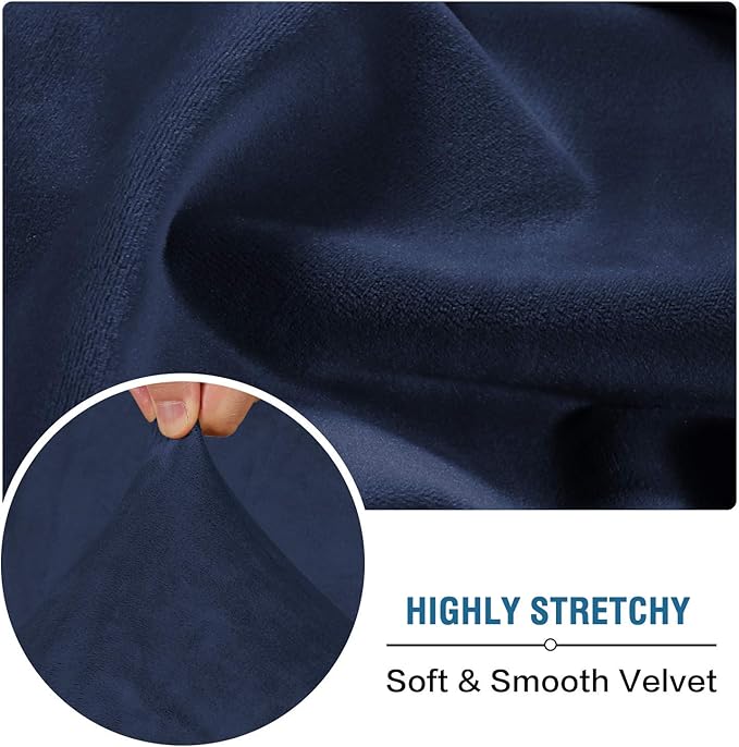 H.VERSAILTEX Velvet Stretch Couch Cushion Cover Plush Cushion Slipcover for Chair Loveseat Sofa Cushion Furniture Protector Seat Cushion Sofa Cover (3 Piece XL Sofa Cushion Covers, Navy)