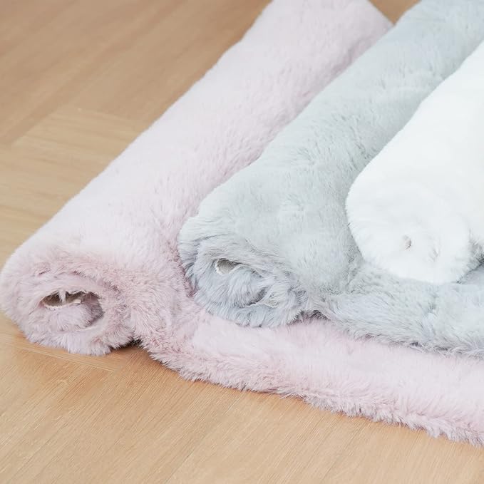 Ghouse Faux Rabbit Fur Round Rug 4ft Grey Round Rugs for Bedroom Decor Fluffy Area Rugs for Living Room, no-Shedding Carpet Sheepskin Washable Rug Rome Decor