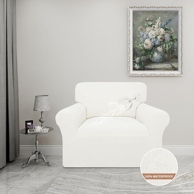 Easy-Going 100% Waterproof Oversized Chair Couch Cover, Dual Waterproof Sofa Cover, Stretch Jacquard Sofa Slipcover, Leakproof Furniture Protector for Kids, Pets, Dog and Cat, Cream