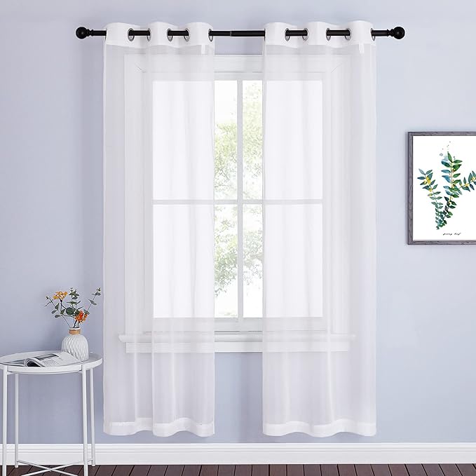 NICETOWN Ivory Sheer Curtains 72 inch Length - Grommet Living Room Curtain Panels Voile Textured Soft and Lightweight Window Treatments for Bedroom/Flat, W37 x L72, 2 Pieces