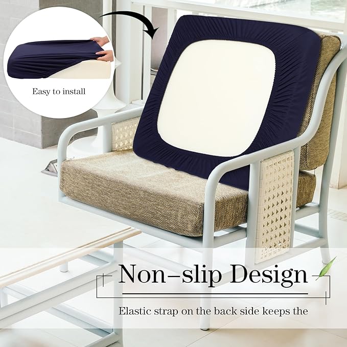 Newwiee 8Pcs Patio Cushion Covers Stretch Outdoor Cushion Cover Replacement for Patio Furniture Sofa Couch Slipcovers, Soft Flexibility Washable Furniture Protector(Waterproof Pure,Navy)