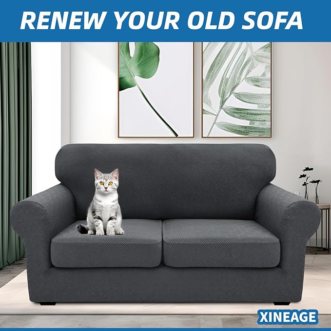 XINEAGE 2026 New 3 Pieces Couch Covers for 2 Cushion Sofa Super Stretch Loveseat Slipcover Pet Dog Universal Slip Cover Anti Slip Love Seat Furniture Protector (Dark Gray, 55"-69")