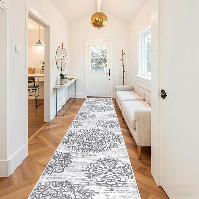 HEBE Hallway Runner Rug 3'x18' Washable Vintage Distressed Area Rugs Non Slip Laundry Rug Runner Boho Floor Carpet Runners for Hallways Entryway Laundry Room Kitchen Bathroom