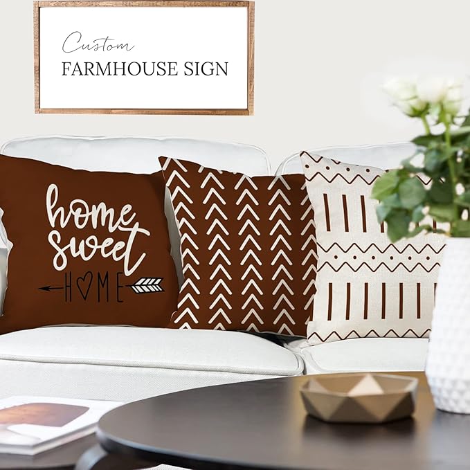 YCOLL Pillow Covers 16x16 Set of 4, Modern Sofa Throw Pillow Cover, Decorative Outdoor Linen Fabric Pillow Case for Couch Bed Car, Coffee
