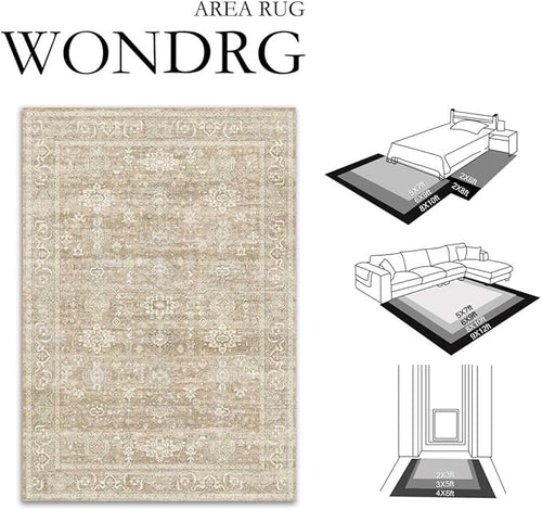 2x5 Washable Runner Rug for Hallway Kitchen Vintage Beige Non Slip Low Pile Carpet Traditional Retro Soft Throw Rug for Bathroom Bedroom Entryway Indoor Entrance