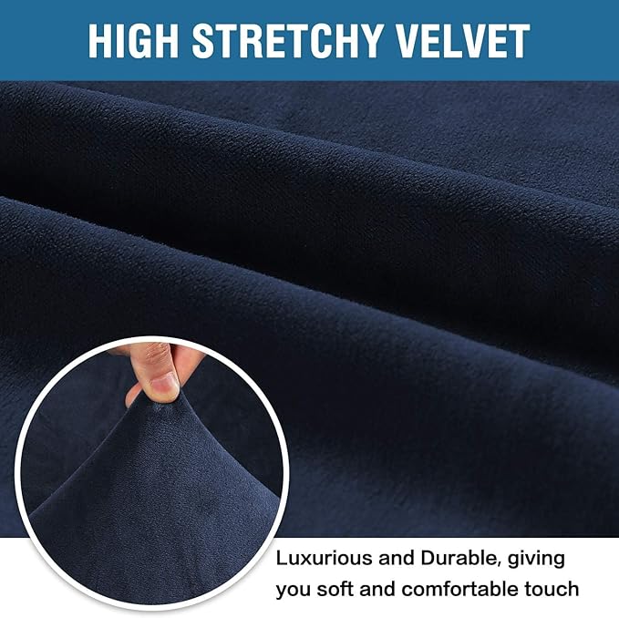 H.VERSAILTEX Stretch Velvet Sofa Covers for 3 Cushion Couch Covers Furniture Protector Soft with Non Slip Elastic Bottom, Crafted from Thick Comfy Rich Velour (Large Sofa 90"-97", Navy)