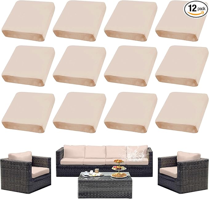 Outdoor Cushion Covers Set,12PCS Patio Furniture Couch Seat Slipcovers, Replacement for Sofa Sectional Chair(Cover，Only)