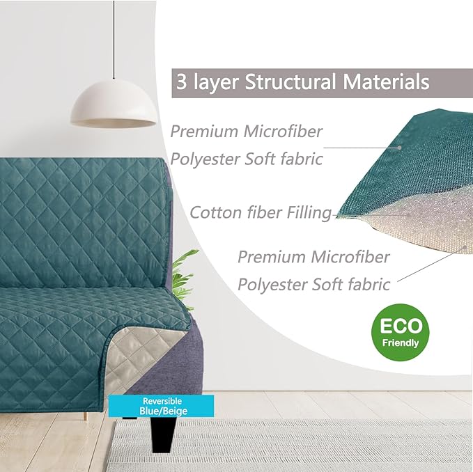 U-NICE HOME Futon Sofa Covers Reversible Sofa Slipcover Armless Cover Furniture Protector Couch Cover Water Resistant (Futon, Blue/Beige)