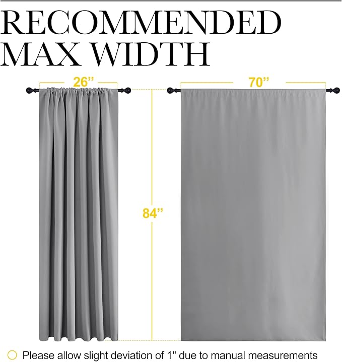 NICETOWN Blackout Curtain Panels 84 inches Long - Thermal Insulated Rod Pocket Blackout Drapes/Draperies for Sliding Glass Door Doorway (2 Panels, W70 x L84 inches, Silver Grey)