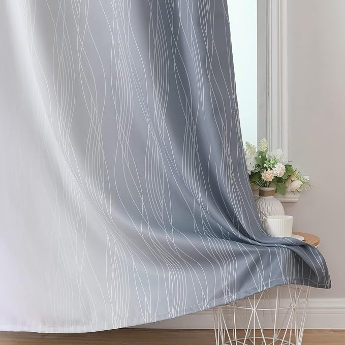 Estelar Textiler Thermal Insulated Blackout Curtains 96 Inches Long, Ombre Grey and Grayish White Blackout Drapes for Bedroom, Gradient Full Light Blocking Energy Saving Curtains, 52Wx96L, 2 Panels