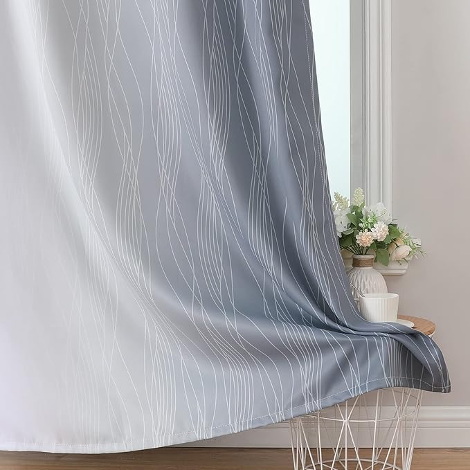 Estelar Textiler Full Room Darkening Greyish White and Grey Blackout Curtains for Living Room, Ombre Thermal Insulated Full Light Blocking Grommet Gray Blackout Drapes for Bedroom, 42Wx72L, 2 Panels