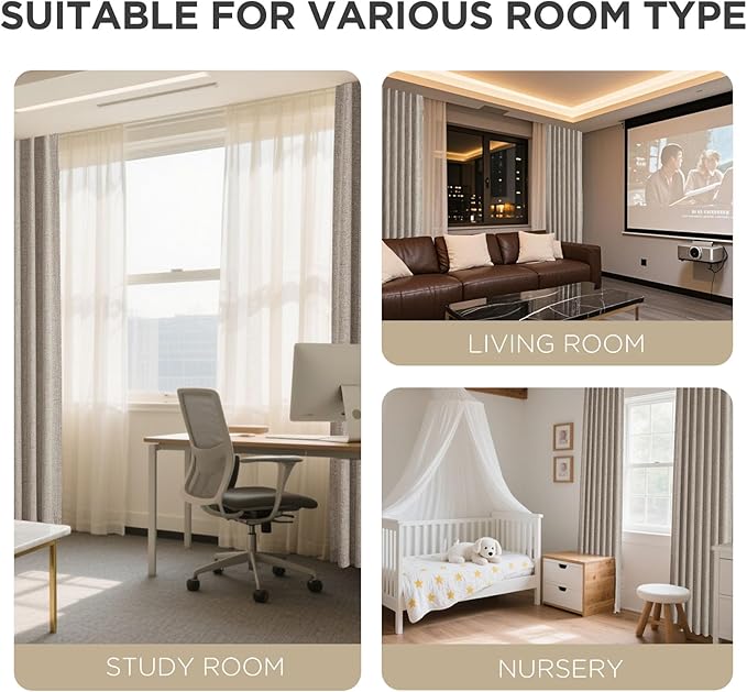 Joydeco 100% Blackout Curtains for Bedroom - Natural Linen Curtains 42" Wx 63" L Long, Thermal Insulated 2 Panels Linen Light Blocking Drapes, Rod Pocket & Back Tabs for Living Room