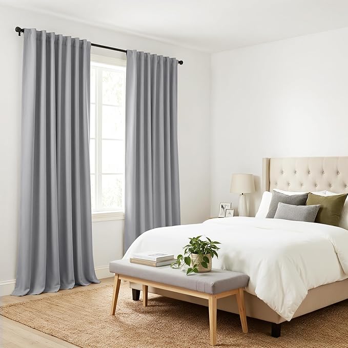 Pony Dance Blackout Curtains Thermal Insulated Window Treatment Panels Room Darkening Shade Drapes for Living Room Back Tab/Rod Pocket Bedroom Draperies, 55 x 120 Inch, Silver Grey, 2 Panels