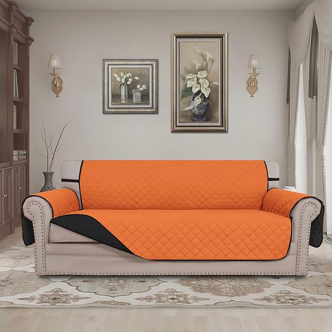 Easy-Going Reversible Oversized Couch Cover for 3 Cushion Couch Sofa Cover for Dogs Water Resistant Furniture Protector Cover with Foam Sticks for Pet (Oversized Sofa, Orange/Black)