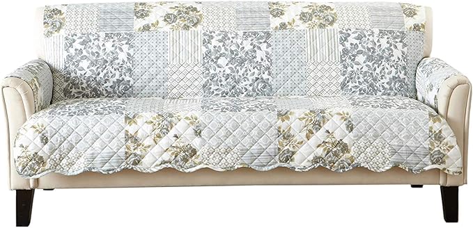 Great Bay Home Reversible Patchwork Sofa Cover - Washable Slipcover Furniture Protector with Elastic Straps - Perfect for Kids & Pets - Box-Stitched Detail (Grey)