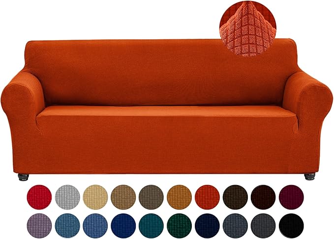 Joccun Stretch Couch Cover Slipcovers, 1-Piece Sofa Covers for 3 Cushion Couch Spandex Jacquard Washable Furniture Protector Cover for Living Room,Kids,Pets(Sofa,Pureed Pumpkin)