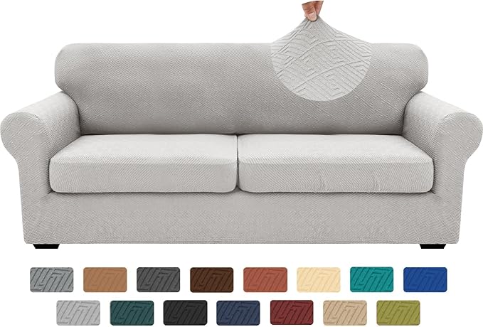 XINEAGE 2026 New 3 Pieces Couch Covers for 2 Extra Large Cushion Sofa Super Stretch Sofa Cover for 2 Large Seat Universal Loveseat Slip Cover for Living Room (Silver Grey), 71"-91"(2 Cushions)