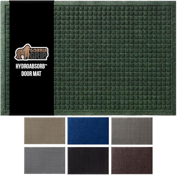 GORILLA GRIP® Ultra Absorbent Front Door Mat Outside Entrance, 47x35, Traps Dirt and Moisture, HydroABSORB Indoor Outdoor Doormat Holds Up to 6 Cups Water, Stain and Fade Resistant Welcome Mat, Green