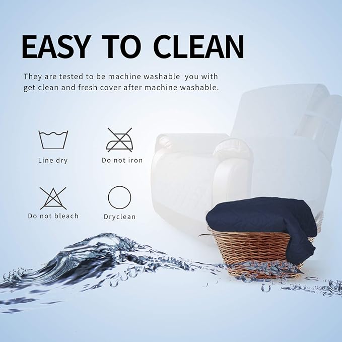 Easy-Going Oversized Recliner Cover Reversible Couch Cover Sofa Cover for Living Room Water Resistant Furniture Protector with Elastic Straps for Pets Dog (Large Recliner 27-29in, Navy/Ivory)