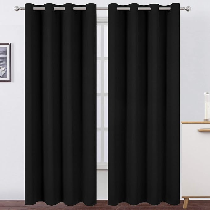 LEMOMO Blackout Curtains 66 x 95 inch/Black Curtains Set of 2 Panels/Thermal Insulated Room Darkening Bedroom Curtains
