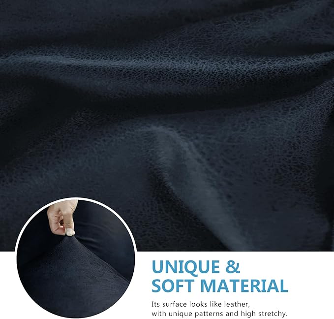 Leather Look Couch Cushion Covers Sofa Seat Slipcovers Sets Couches Furniture Protector for Sectional Armchair Loveseat Pets Kids Stretch Spandex Fabric (1 Cushion Sofa, Navy)